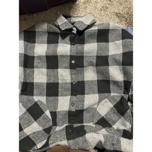 RD Style Black and Grey checker coat with 3/4 sleeves. Long coat. Sz S